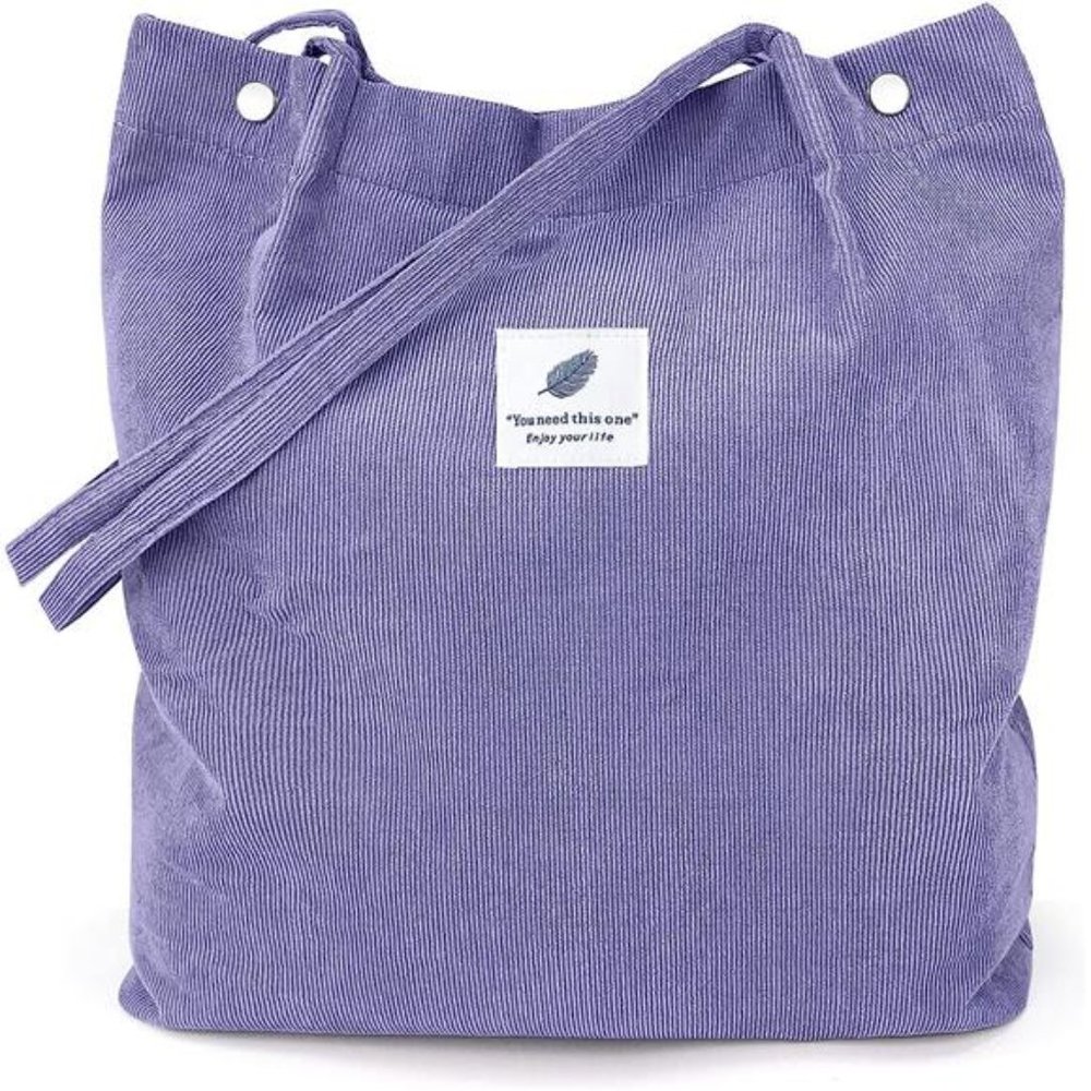Tote Corduroy Bag Women's Shoulder Purses for Office School Shopping Travel Grey